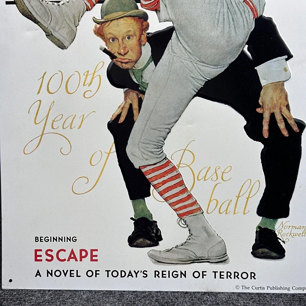 Saturday Evening Post Norman Rockwell 100th Year of Baseball Metal Tin Sign 1939